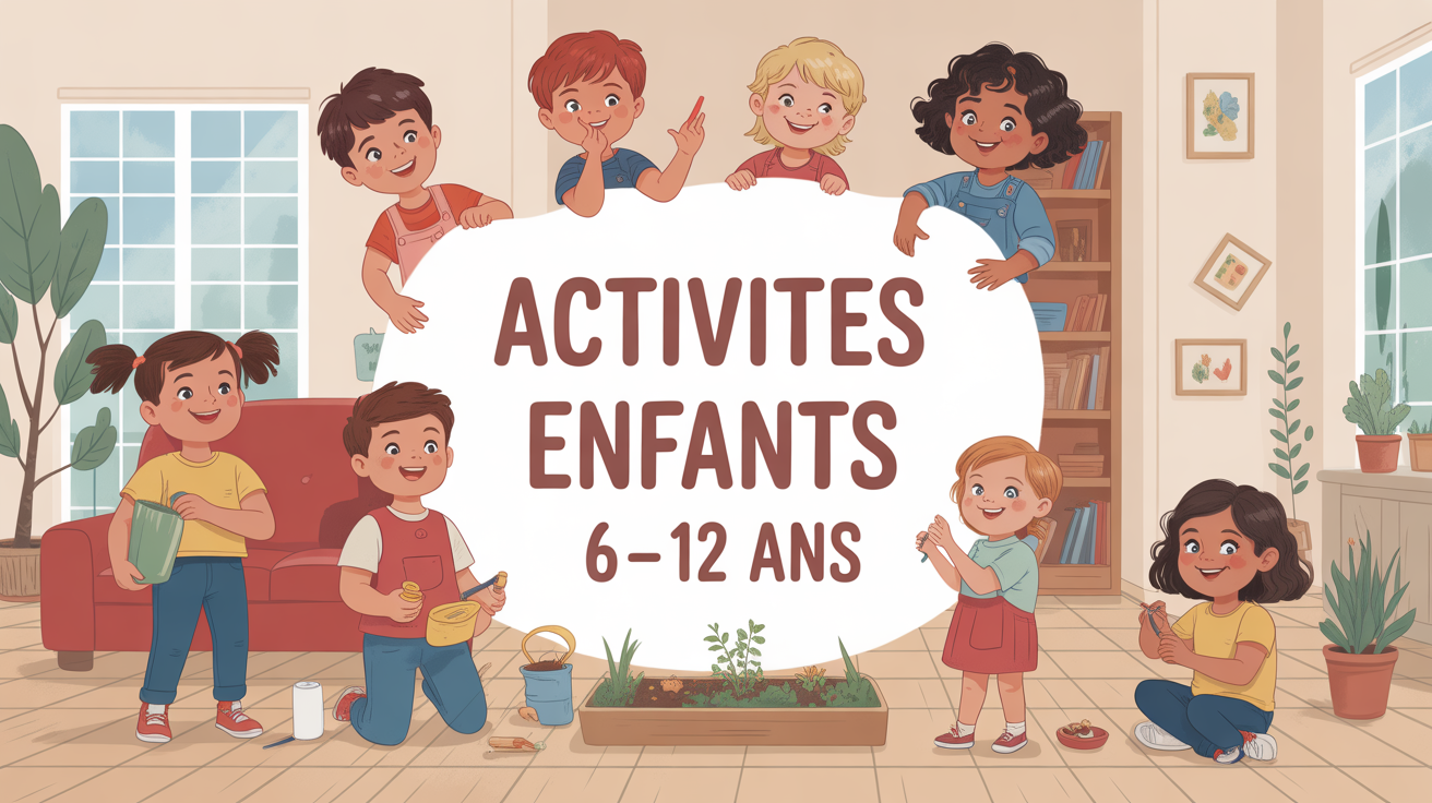 Enfants 6-12 ans en activité créative et jeux en famille