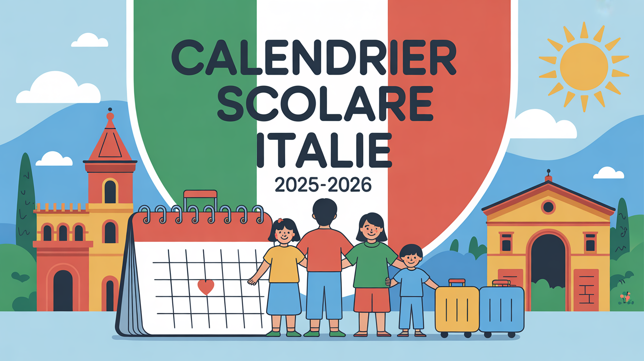 Illustration famille calendrier scolaire Italie 2025 2026