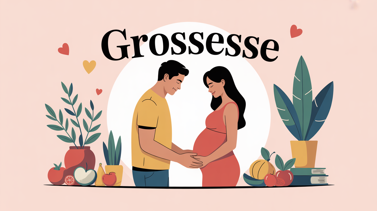 Illustration couple début grossesse ambiance bienveillance