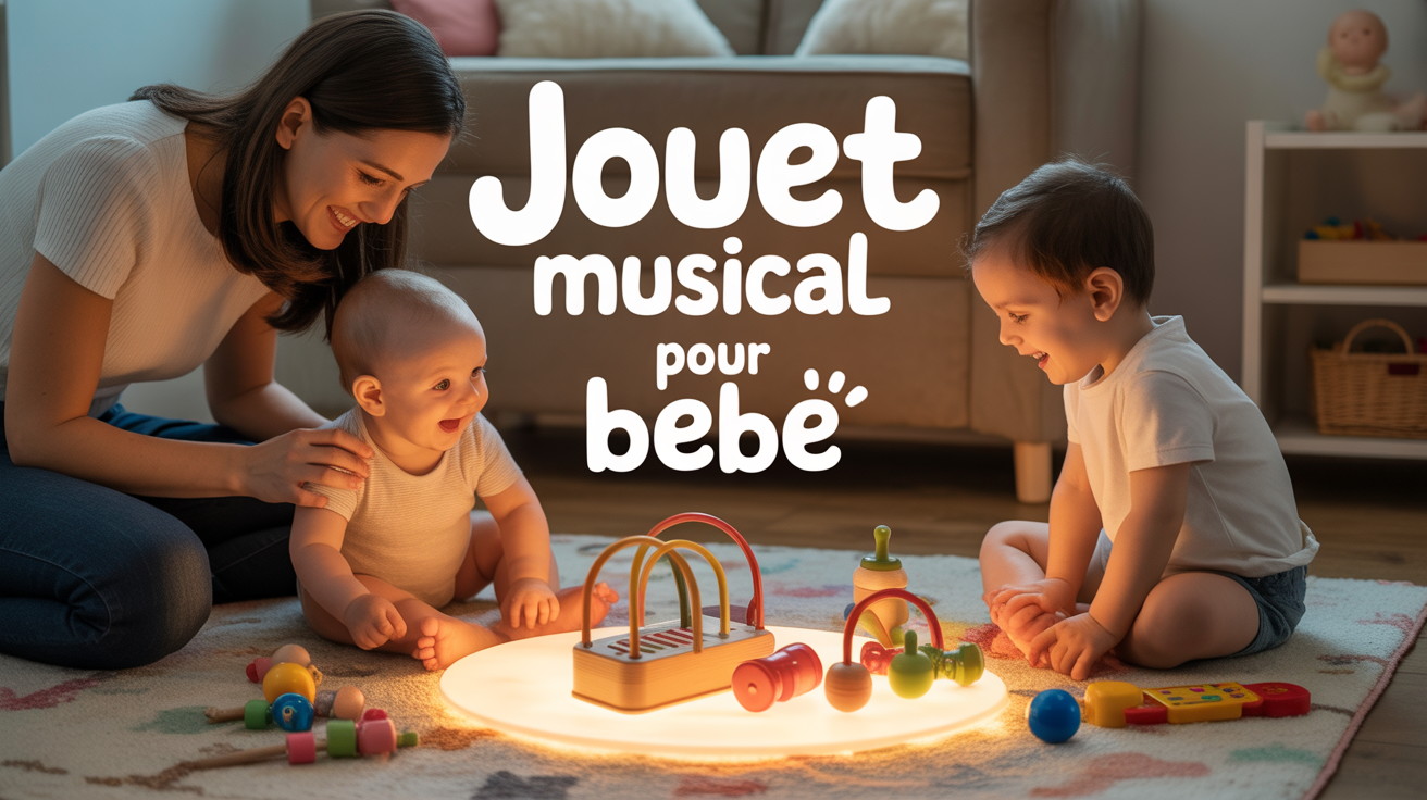Maman et enfants jouant avec jouet musical pour bébé