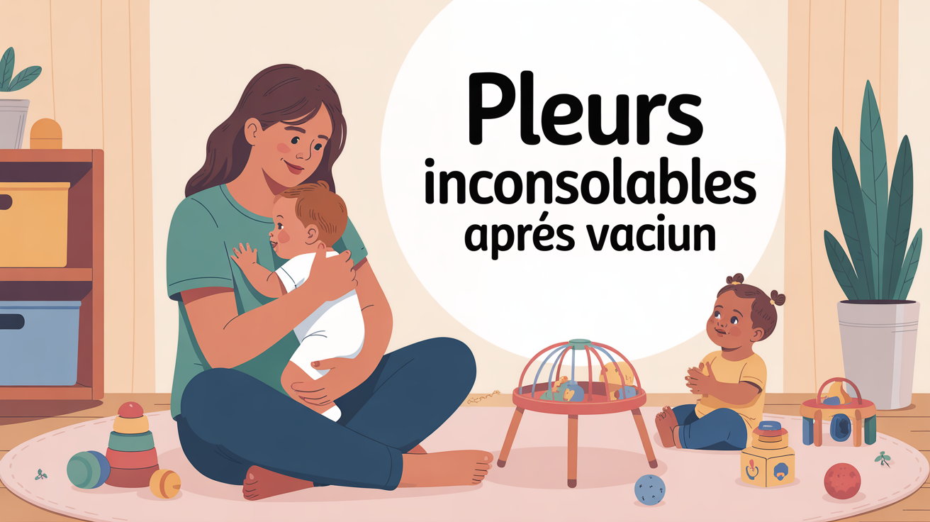Parent rassure bebe pleurs inconsolables apres vaccin