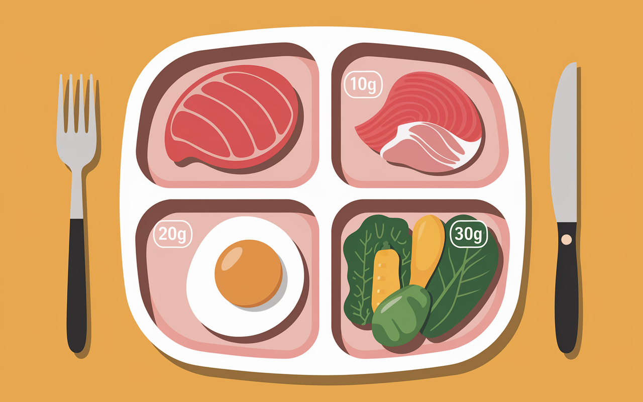 Assiette portions protéines bébé grammage 10g 20g 30g