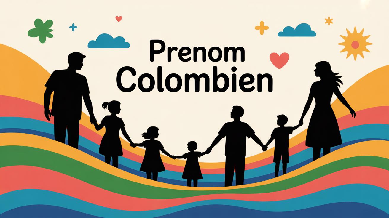 Famille stylisée illustrant la diversité des prénoms colombiens