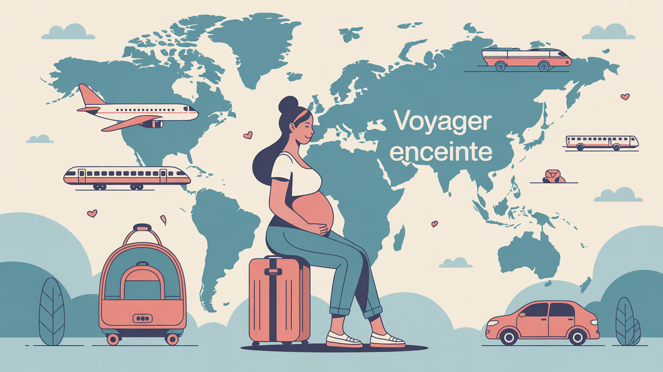 Image femme enceinte valise moyens de transport