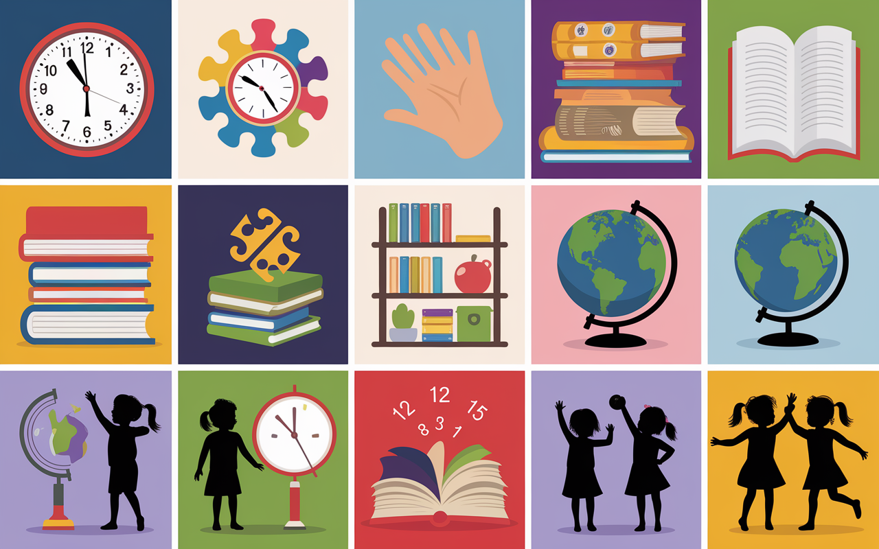 Tableau principes Montessori icônes chiffres enfants tâches autonomes
