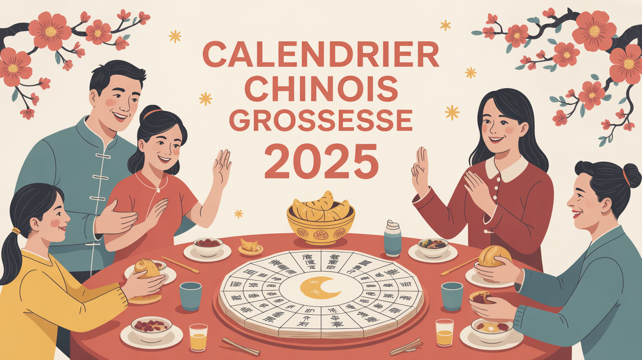 Famille autour du calendrier chinois grossesse 2025