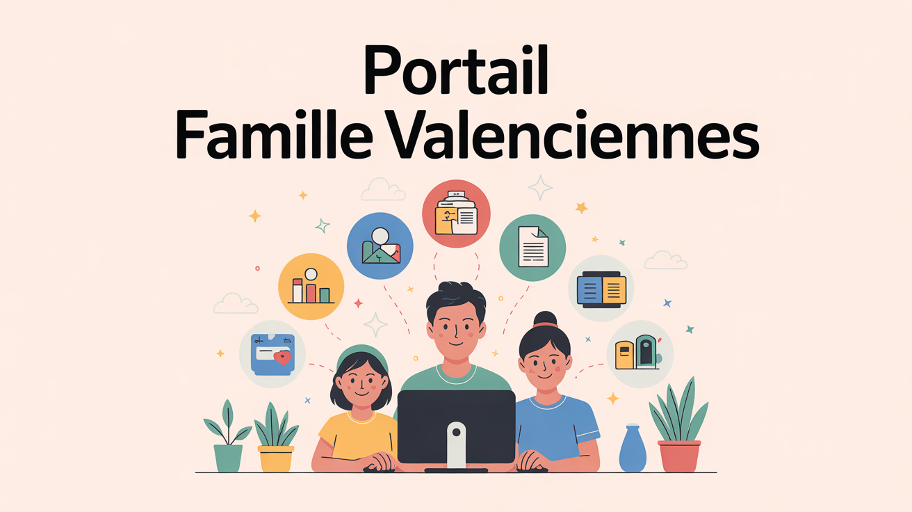 Illustration famille devant ordinateur portail famille Valenciennes