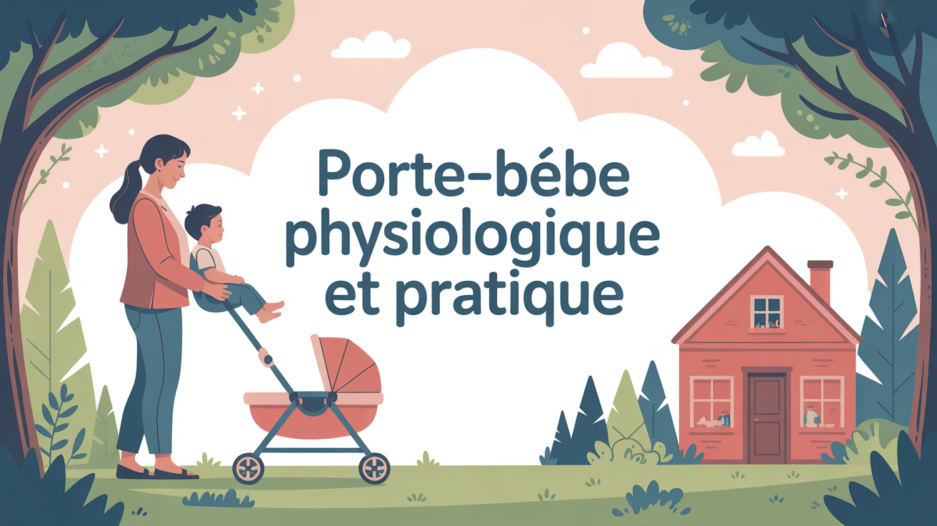 Parent portant bébé en porte bébé physiologique, ambiance famille douce