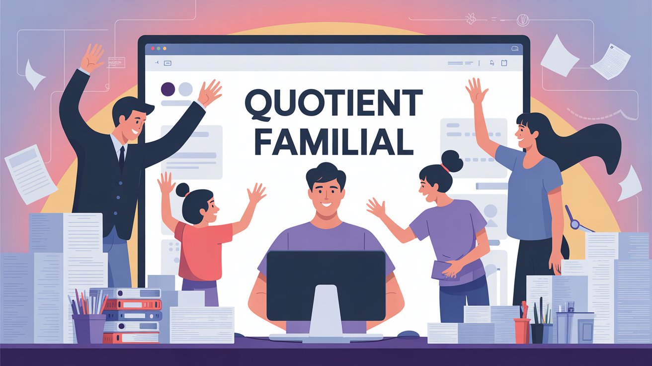 Illustration famille gérant le quotient familial en ligne