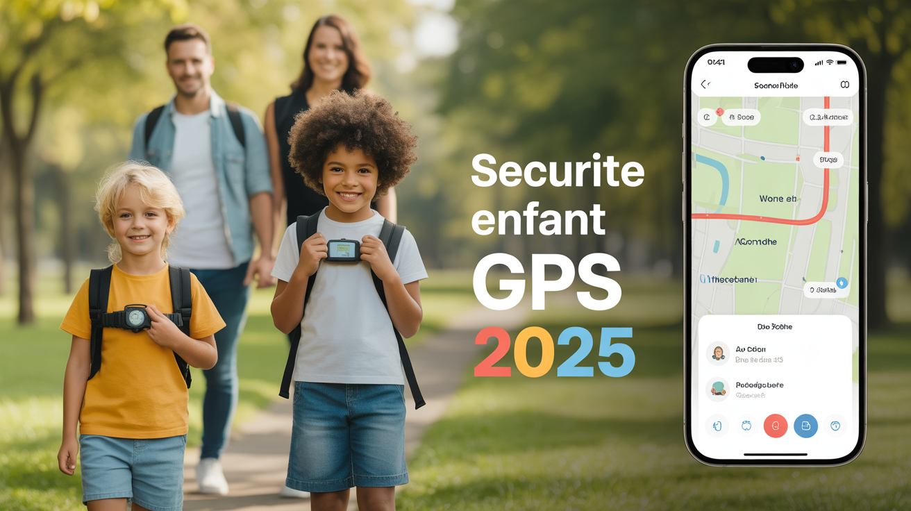 Famille parc enfants montre balise GPS sécurité 2025
