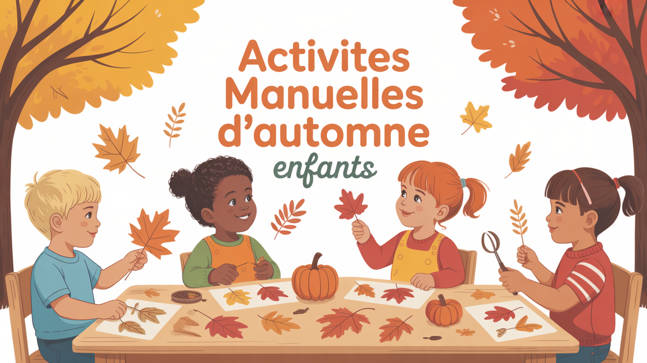Enfants bricolent autour d'une table activité manuelle automne
