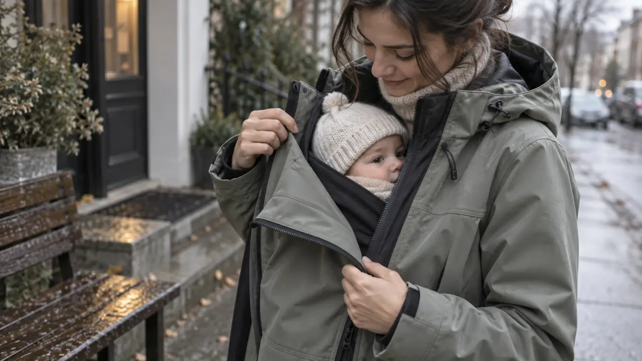 Manteau de portage : panneau mal conçu, bébé exposé au vent